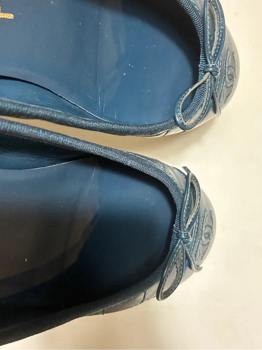 CHANEL Dark Blue Quilted Leather Ballet Flats with CC Logo